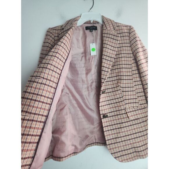 NWT Talbots  Cream Pink Brown Houndstooth Wool Blend Blazer size 12 Petite - Picture 9 of 10